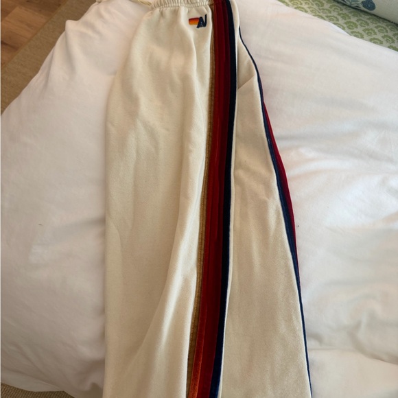 Aviator Nation White Track Pants with Rainbow Side Stripes - Picture 3 of 8